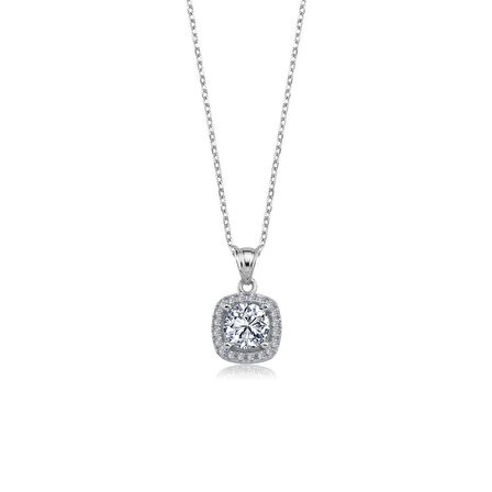 Swarovski Pırlanta Montür Tasarım 1.5 Karat Kare Gümüş Kolye