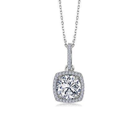 Pırlanta Montür Tasarım 3 Karat Swarovski Taş Kare Tektaş Gümüş Kolye