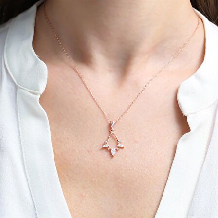 BAGET TAŞLI ROSE GOLD DAMLA GÜMÜŞ KOLYE