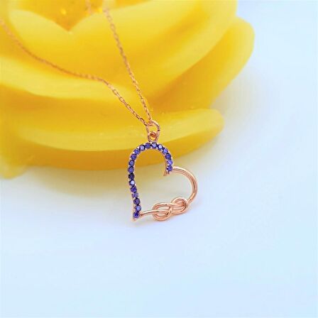 AMETİST TAŞLI ROSE GOLD SONSUZLUK KALP GÜMÜŞ KOLYE