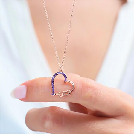 AMETİST TAŞLI ROSE GOLD SONSUZLUK KALP GÜMÜŞ KOLYE
