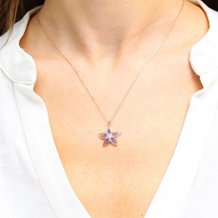 AMATİST FLOWERS ROSE RENK GÜMÜŞ KOLYE