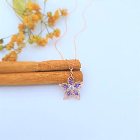 AMATİST FLOWERS ROSE RENK GÜMÜŞ KOLYE