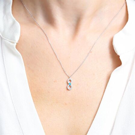 FİRUZE TAŞLI SONSUZLUK GÜMÜŞ KOLYE