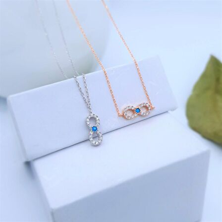 FİRUZE TAŞLI SONSUZLUK GÜMÜŞ KOLYE