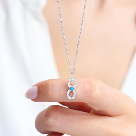 FİRUZE TAŞLI SONSUZLUK GÜMÜŞ KOLYE