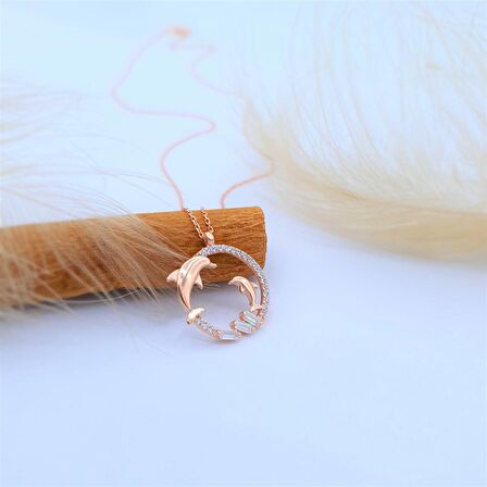 BAGET TAŞLI ROSE RENK OVAL YUNUS GÜMÜŞ KOLYE