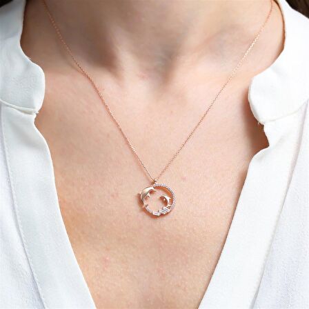 BAGET TAŞLI ROSE RENK OVAL YUNUS GÜMÜŞ KOLYE