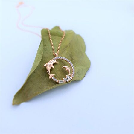 BAGET TAŞLI ROSE RENK OVAL YUNUS GÜMÜŞ KOLYE