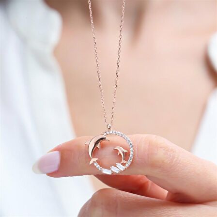 BAGET TAŞLI ROSE RENK OVAL YUNUS GÜMÜŞ KOLYE