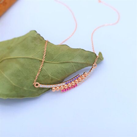 MİX TAŞLI ROSE RENK SEVGİ YOLU GÜMÜŞ KOLYE