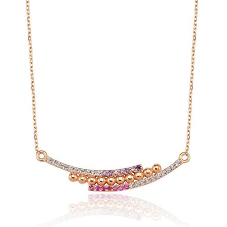 MİX TAŞLI ROSE RENK SEVGİ YOLU GÜMÜŞ KOLYE