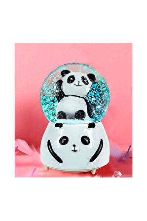Sevimli Panda Renk Değiştiren Işıklı Müzikli Kar Taneli Orta Boy Kar Küresi