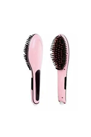 Elektrikli Saç Düzleştirici Tarak Fast Hair Straightener Pratik Pembe Saç Kurutma Tarağı
