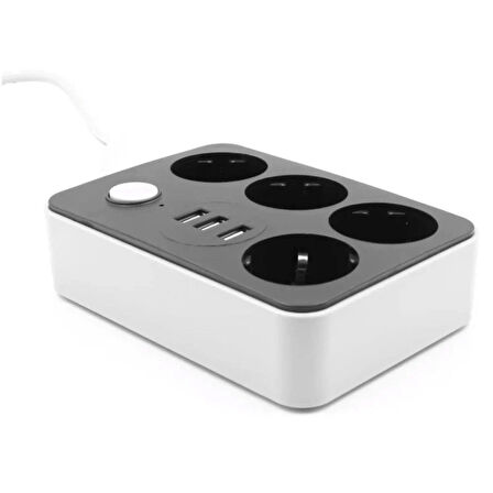 Akım Koruyuculu 3USB Port Hızlı Şarjlı 4Lü Priz