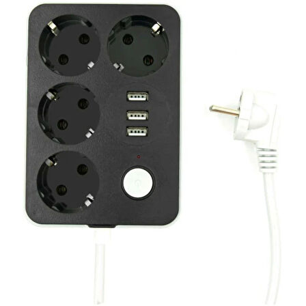 Akım Koruyuculu 3USB Port Hızlı Şarjlı 4Lü Priz