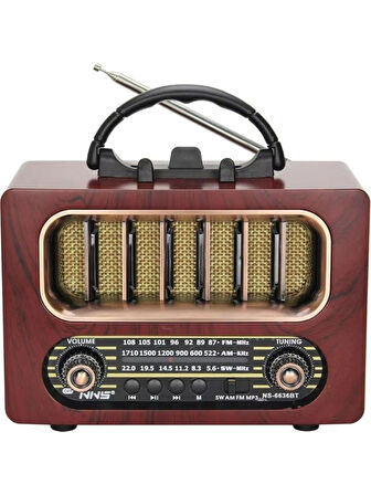 NS-6636 Retro Ahşap Tasarım Bluetooth Hoparlörlü Radyo – Fm/am Destekli, Şarjlı ve Taşınabiliri Radyo