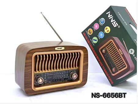 NS-6656 Retro Ahşap Tasarım Bluetooth Hoparlörlü Radyo – Fm/am Destekli, Şarjlı ve Taşınabiliri Radyo