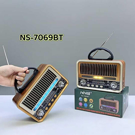 NS-7069 Orta Boy Retro, Nostaljik, Ahşap Tasarım Bluetooth Hoparlörlü, Şarjlı, Taşınabilir Fm/am Destekli Radyo