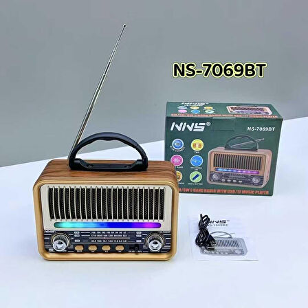 NS-7069 Orta Boy Retro, Nostaljik, Ahşap Tasarım Bluetooth Hoparlörlü, Şarjlı, Taşınabilir Fm/am Destekli Radyo