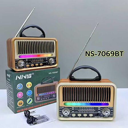 NS-7069 Orta Boy Retro, Nostaljik, Ahşap Tasarım Bluetooth Hoparlörlü, Şarjlı, Taşınabilir Fm/am Destekli Radyo