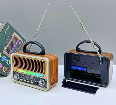 NS-7069 Orta Boy Retro, Nostaljik, Ahşap Tasarım Bluetooth Hoparlörlü, Şarjlı, Taşınabilir Fm/am Destekli Radyo