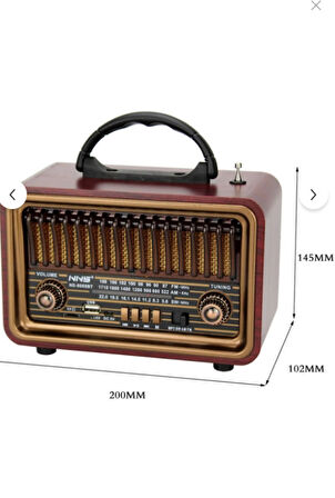 NS-8069 Retro, Nostaljik, Ahşap Tasarım Bluetooth Hoparlörlü, Şarjlı, Taşınabilir Fm/am Destekli Radyo