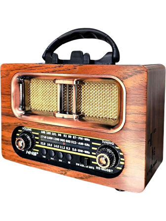 NS-6635  Büyük Boy Retro, Nostaljik, Ahşap Tasarım Bluetooth Hoparlörlü, Şarjlı, Taşınabilir Fm/am Destekli Radyo 