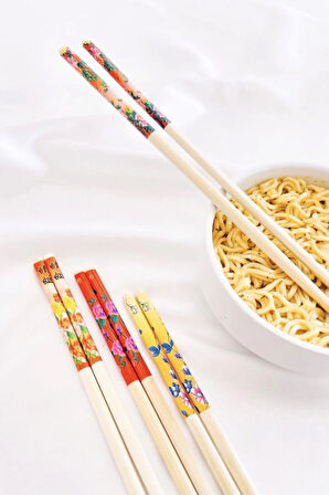 10 Çift Desenli Yıkanabilir Kore Çin Bambu Chopsticks Yemek Çubuğu