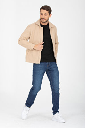 Gömlek Yaka, Fermuarlı Erkek Kaşe Ceket