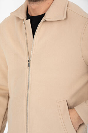 Gömlek Yaka, Fermuarlı Erkek Kaşe Ceket