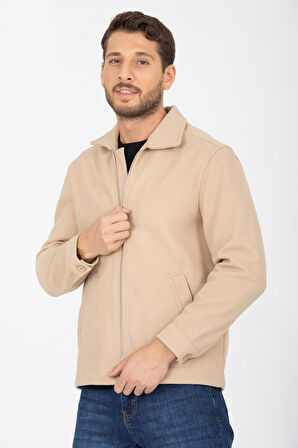 Gömlek Yaka, Fermuarlı Erkek Kaşe Ceket