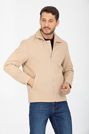 Gömlek Yaka, Fermuarlı Erkek Kaşe Ceket