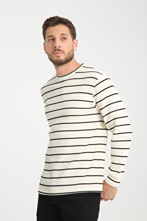 %100 Pamuk Uzun Kollu Çizgili Erkek Sweatshirt