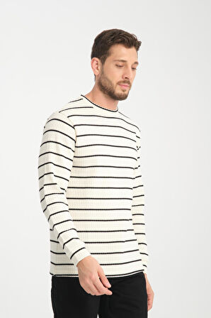 %100 Pamuk Uzun Kollu Çizgili Erkek Sweatshirt