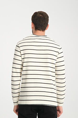 %100 Pamuk Uzun Kollu Çizgili Erkek Sweatshirt