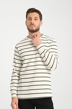 %100 Pamuk Uzun Kollu Çizgili Erkek Sweatshirt