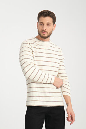 %100 Pamuk Uzun Kollu Çizgili Erkek Sweatshirt