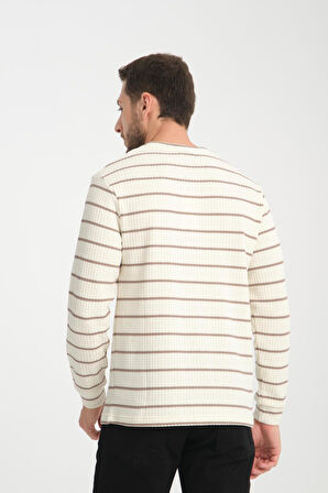 %100 Pamuk Uzun Kollu Çizgili Erkek Sweatshirt