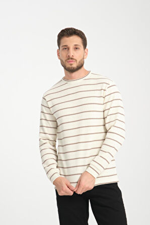 %100 Pamuk Uzun Kollu Çizgili Erkek Sweatshirt