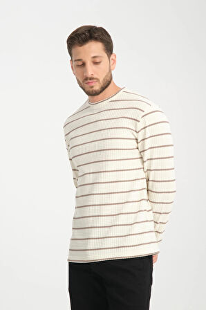 %100 Pamuk Uzun Kollu Çizgili Erkek Sweatshirt