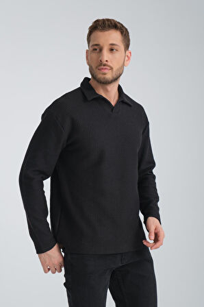 %100 Pamuklu Erkek Gömlek Yaka Sweatshirt