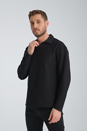 %100 Pamuklu Erkek Gömlek Yaka Sweatshirt