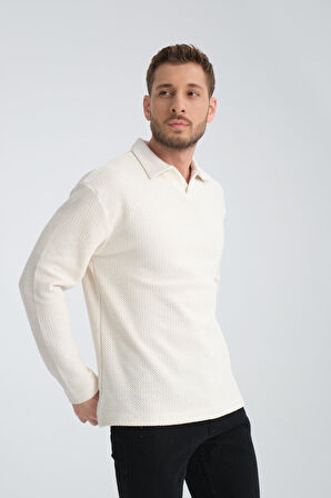%100 Pamuklu Erkek Gömlek Yaka Sweatshirt