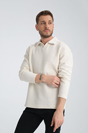 %100 Pamuklu Erkek Gömlek Yaka Sweatshirt