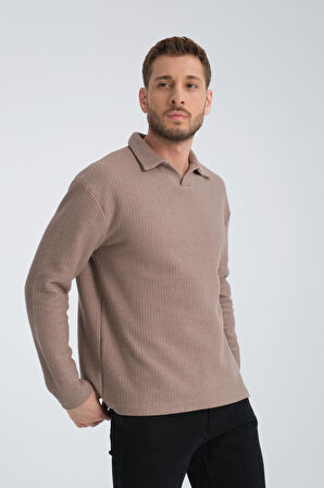 %100 Pamuklu Erkek Gömlek Yaka Sweatshirt