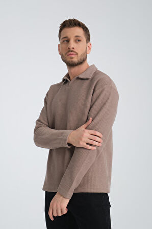 %100 Pamuklu Erkek Gömlek Yaka Sweatshirt