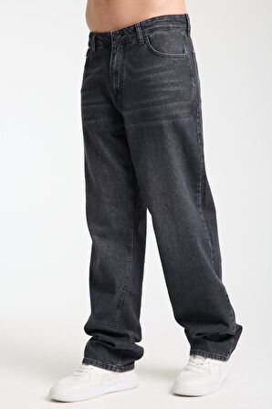 %100 Pamuk, Yüksek Bel, Geniş Paça, Taşlamalı Erkek Kot Pantolon