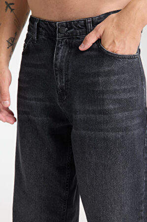 %100 Pamuk, Yüksek Bel, Geniş Paça, Taşlamalı Erkek Kot Pantolon