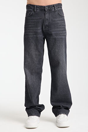 %100 Pamuk, Yüksek Bel, Geniş Paça, Taşlamalı Erkek Kot Pantolon